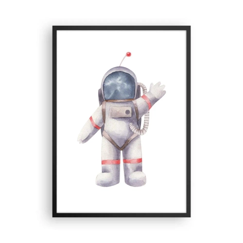 Poster in einem schwarzem Rahmen - Aquarell-Astronaut winkt im Weltraum - 50x70cm - Bis dann! - Moderne Wanddekoration für Wohnzimmer und Schlafzimmer ARTTOR