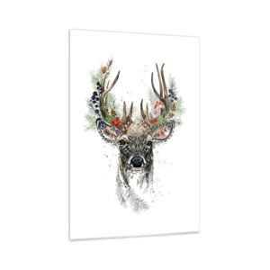 Glasbild - Bild auf glas - Stilisierter Hirsch mit dekorativem Geweih auf weißem Hintergrund - 70x100cm - Im festlichen Gewand - Moderne Wanddekoration für Wohnzimmer und Schlafzimmer ARTTOR