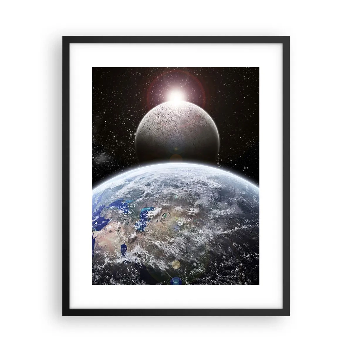 Poster in einem schwarzem Rahmen - Weltraumlandschaft - Sonnenaufgang - 40x50 cm