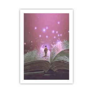 Poster - Eine Figur in einer magischen Umgebung, die auf einem offenen Buch steht - 50x70cm - Einladung in eine andere Welt - lesen Sie! - Moderne Wanddekoration für Wohnzimmer und Schlafzimmer ARTTOR