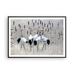 Poster in einem schwarzem Rahmen - Reiher im Gras vor einem friedlichen Hintergrund - 100x70cm - Unter ihren eigenen - Moderne Wanddekoration für Wohnzimmer und Schlafzimmer ARTTOR