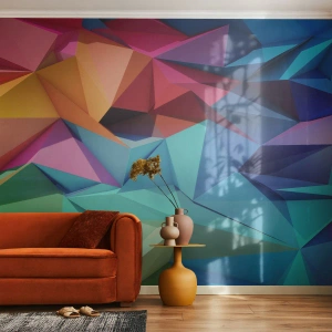 Fototapete Premium Canvas - Bunte geometrische Abstraktion in lebendigen Farben - 100x70cm - Regenbogen-Origami - Moderne Wanddekoration für Wohnzimmer und Schlafzimmer ARTTOR