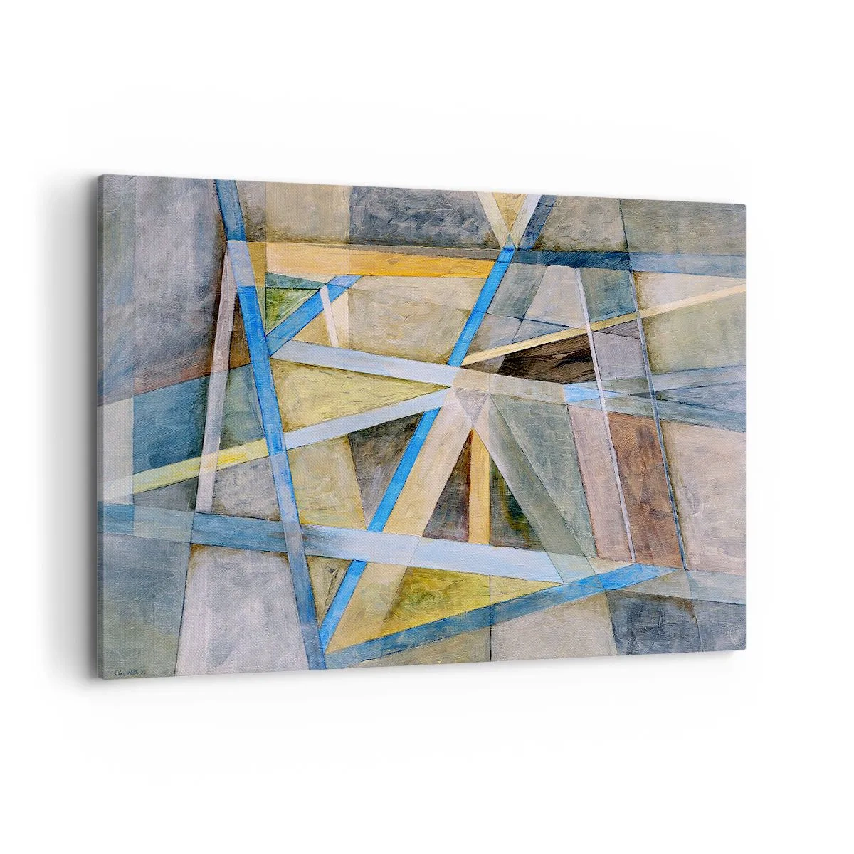 Bild auf Leinwand - Leinwandbild - Geometrische Komposition mit hellen und blauen Linien - 120x80cm - Gerade oder diagonal? - Moderne Wanddekoration für Wohnzimmer und Schlafzimmer ARTTOR