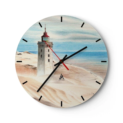 Wanduhr - Glasuhr - Ein Leuchtturm auf den Sanddünen am Meer - 30x30cm - Immer aufs Meer starrend - Moderne Wanddekoration für Wohnzimmer, Küche und Schlafzimmer ARTTOR