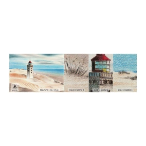 Fototapeten Muster Premium Sand - Immer aufs Meer starrend - Leuchtturm, Strand, Meer - 100x30 cm