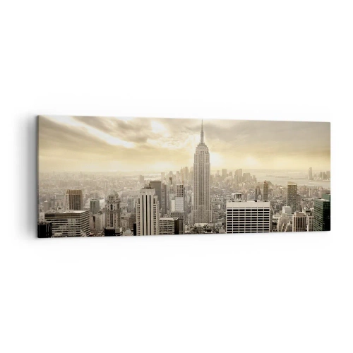Bild auf Leinwand - Leinwandbild - Panorama der Stadt mit Blick auf das Empire State Building - 140x50cm - New York aus Grau - Moderne Wanddekoration für Wohnzimmer und Schlafzimmer ARTTOR