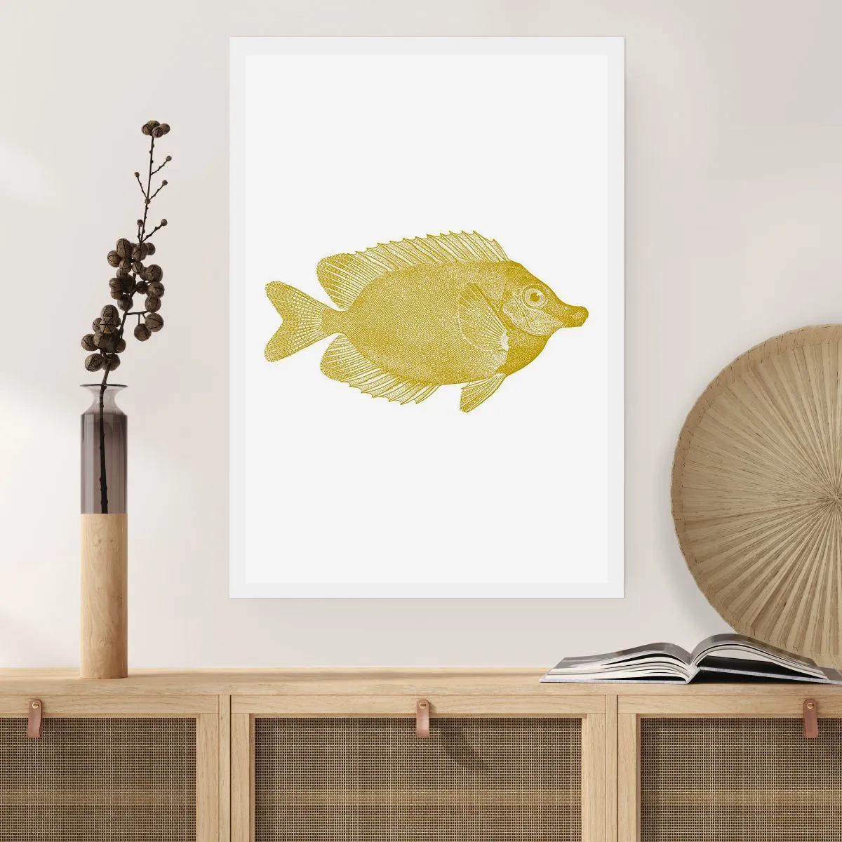 Poster - Vintage Goldfisch auf weißem Hintergrund - 50x70cm - Fisch und das war’s - Moderne Wanddekoration für Wohnzimmer und Schlafzimmer ARTTOR