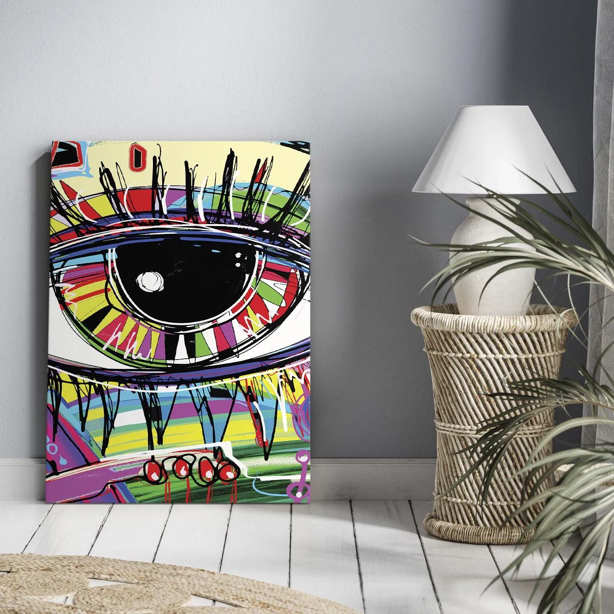 Bild auf Leinwand - Leinwandbild - Buntes abstraktes Graffiti-Auge - 80x120cm - Buntes Auge - bunte Seele - Moderne Wanddekoration für Wohnzimmer und Schlafzimmer ARTTOR