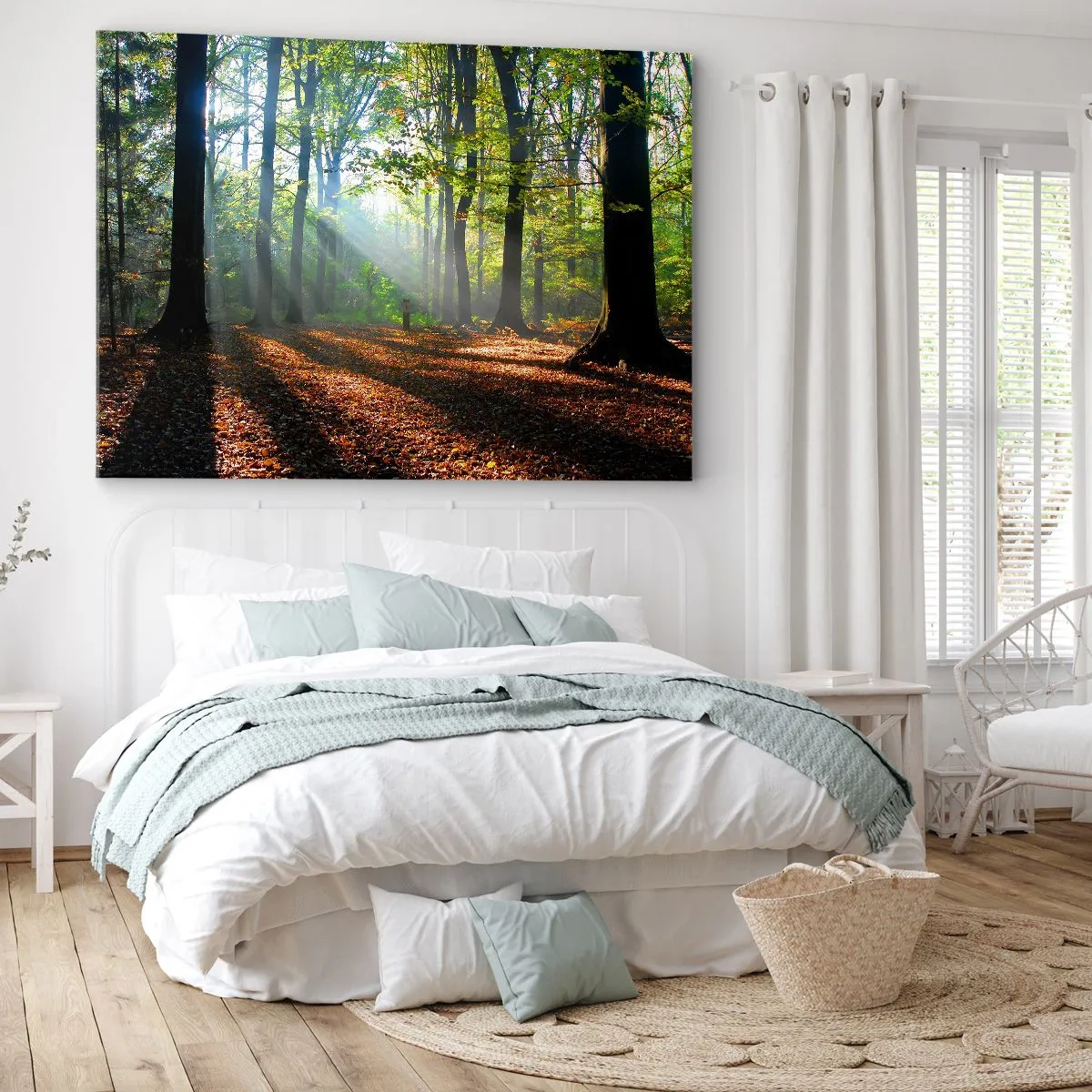 Bild auf Leinwand - Leinwandbild - Eine Waldlichtung, die von den Sonnenstrahlen erleuchtet wird - 70x50cm - Licht und Schatten - Moderne Wanddekoration für Wohnzimmer und Schlafzimmer ARTTOR