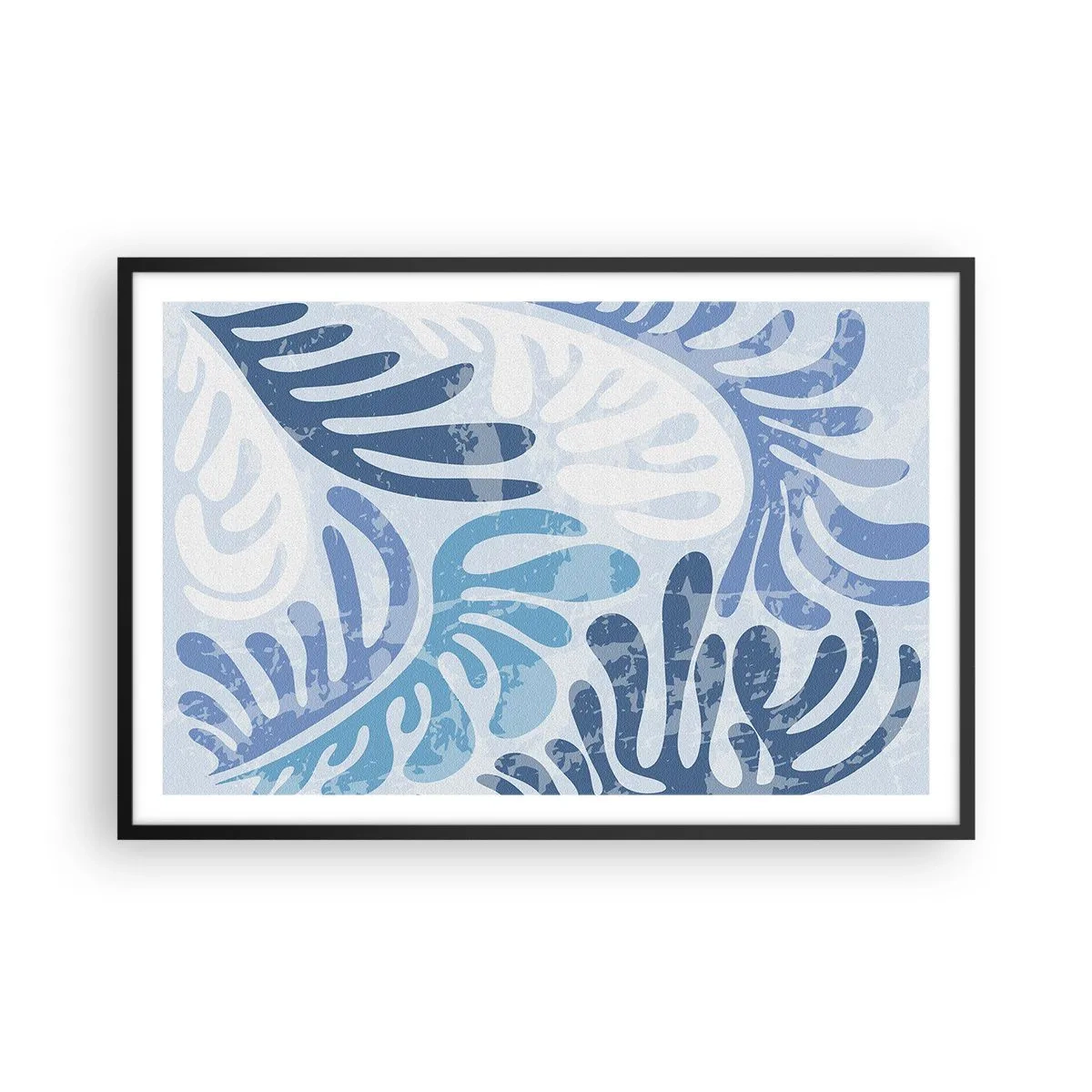 Poster in einem schwarzem Rahmen - Blaue Farne - 91x61 cm