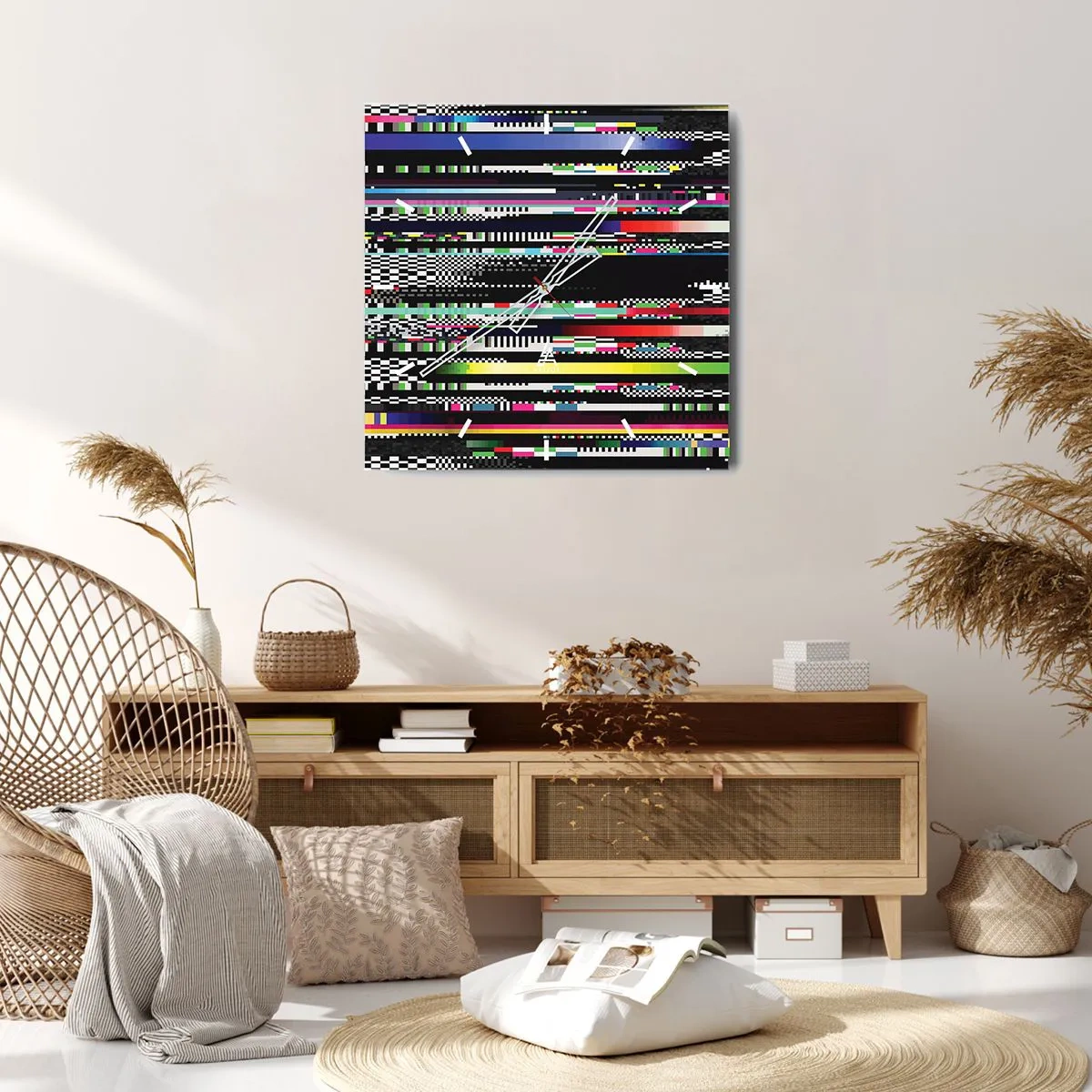 Wanduhr - Glasuhr - Bunte Linien und Pixel im abstrakten Stil - 30x30cm - Das Kontrollbild der Realität - Moderne Wanddekoration für Wohnzimmer und Schlafzimmer ARTTOR