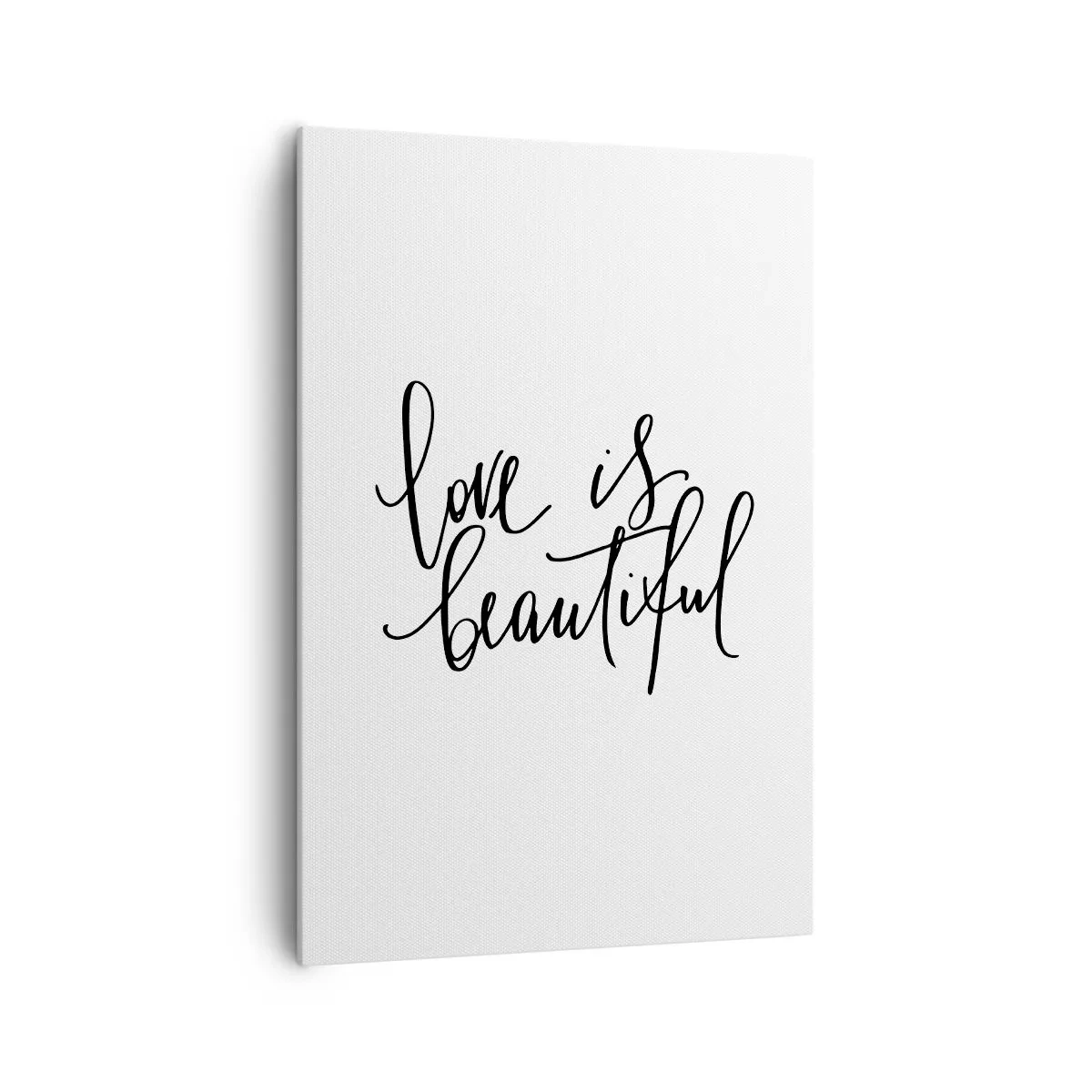 Bild auf Leinwand - Leinwandbild - Schwarze Aufschrift „Liebe ist schön“ auf weißem Hintergrund - 70x100cm - Lies und wiederhol - Moderne Wanddekoration für Wohnzimmer und Schlafzimmer ARTTOR