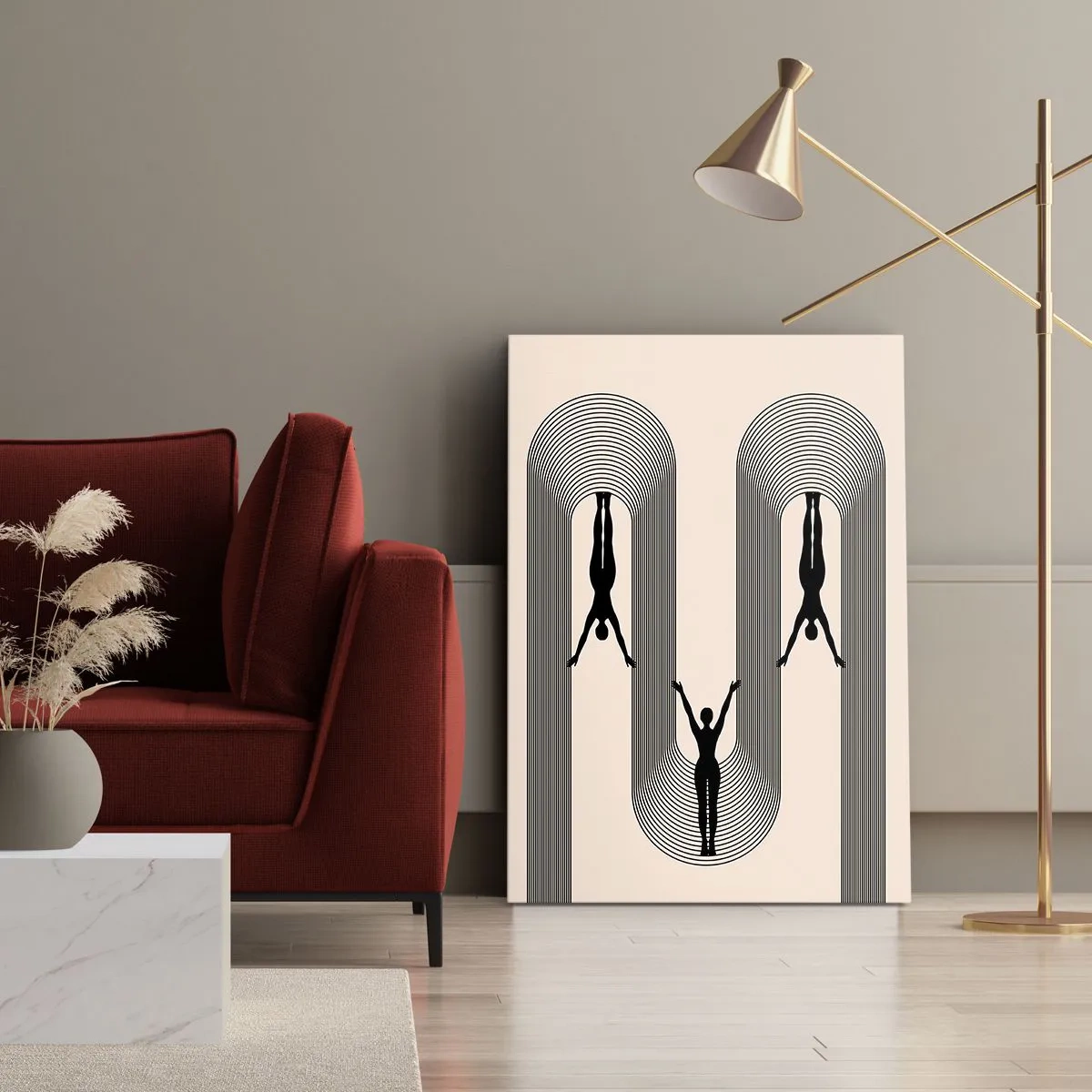 Bild auf Leinwand - Leinwandbild - Geometrische Silhouetten auf beigem Hintergrund - 50x70cm - Verkehrt herum - Moderne Wanddekoration für Wohnzimmer und Schlafzimmer ARTTOR
