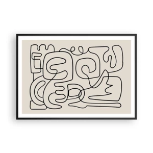 Poster in einem schwarzem Rahmen - Abstraktes Linienkunstmuster in Schwarz auf hellem Hintergrund - 100x70cm - Folge der Spur - Moderne Wanddekoration für Wohnzimmer und Schlafzimmer ARTTOR