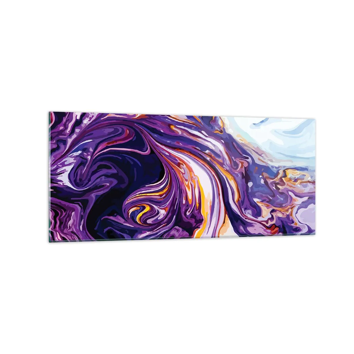 Glasbild - Bild auf glas - Ein dynamisches abstraktes Muster in Lila- und Gelbtönen. - 120x50cm - Die Falte ist lila geworden - Moderne Wanddekoration für Wohnzimmer und Schlafzimmer ARTTOR