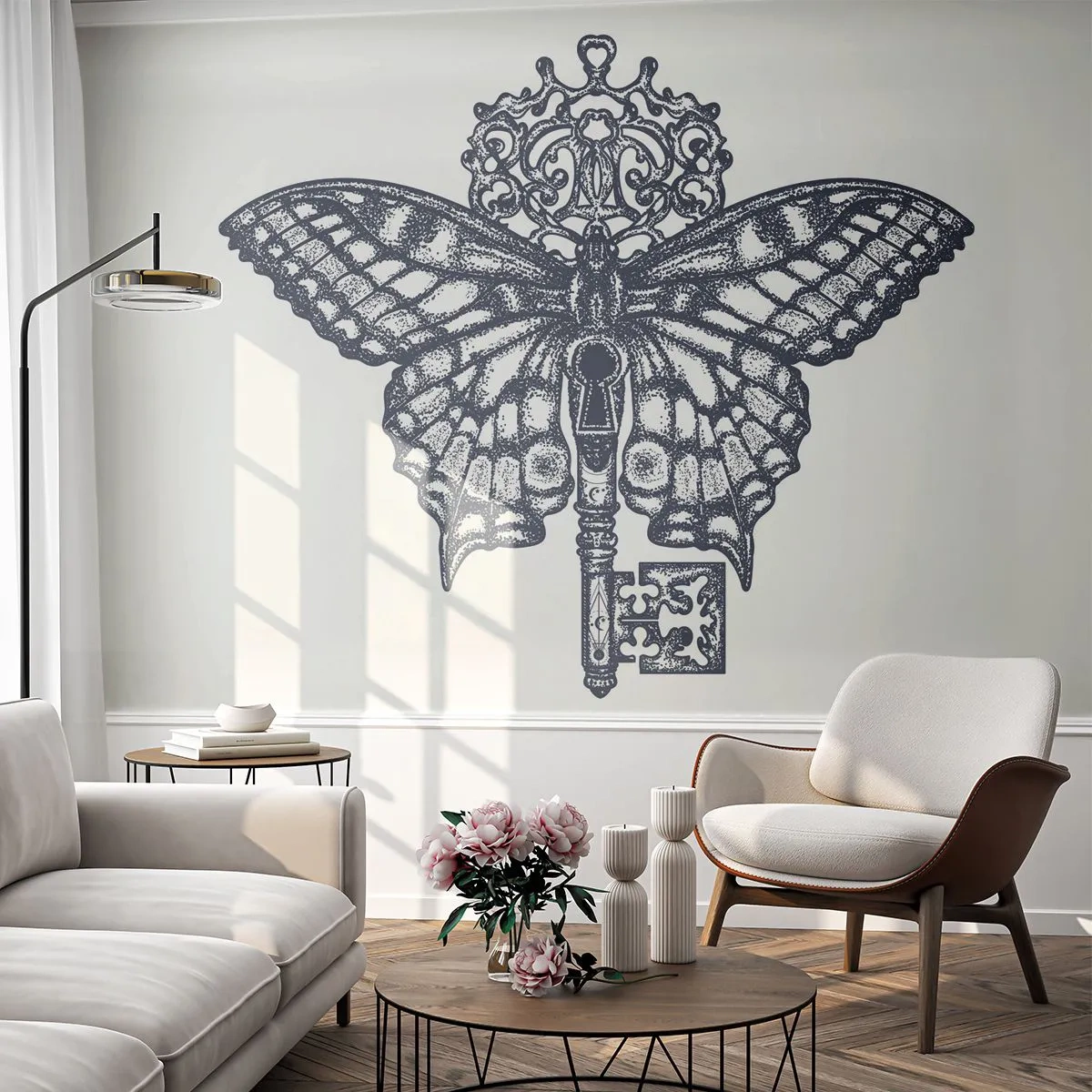 Fototapete Premium Canvas - Alle Geheimnisse des Herzens - Abstraktion, Schmetterling, Schlüssel - 200x140 cm