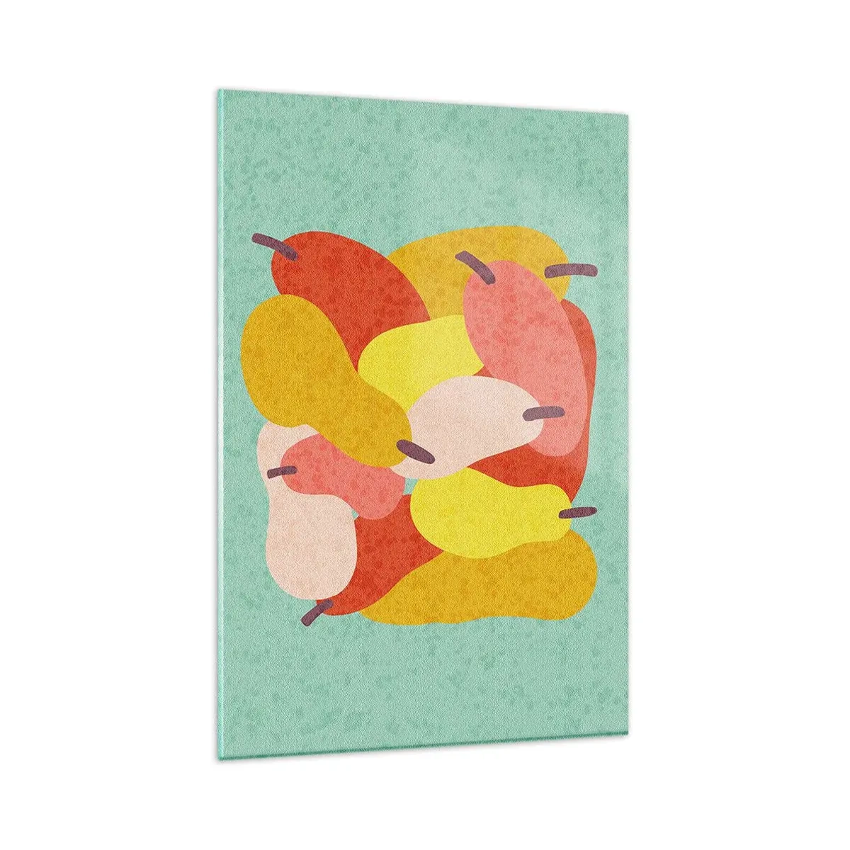 Glasbild - Bild auf glas - Bunte abstrakte Birnen auf grünem Hintergrund - 80x120cm - Probieren Sie die Sommersonne - Moderne Wanddekoration für Wohnzimmer und Schlafzimmer ARTTOR