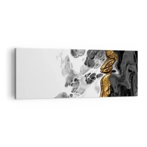 Bild auf Leinwand - Leinwandbild - Eine abstrakte Komposition mit Akzenten in Gold und Schwarz. - 140x50cm - Organische Komposition - Moderne Wanddekoration für Wohnzimmer und Schlafzimmer ARTTOR