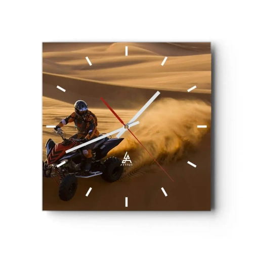 Wanduhr - Glasuhr - Ein Motorradfahrer auf einem Quad rast über die Sanddünen der Wüste - 30x30cm - Auf den Sandwellen - Moderne Wanddekoration für Wohnzimmer und Schlafzimmer ARTTOR
