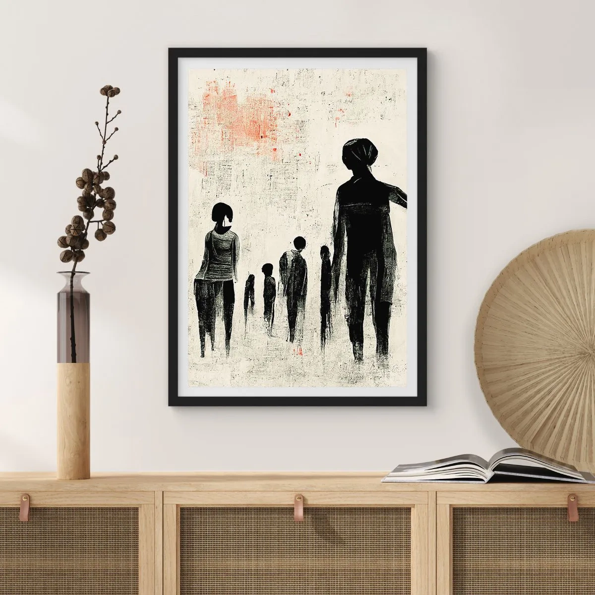 Poster in einem schwarzem Rahmen - Abstrakte Darstellung einer Figur in monochromen Farben - 50x70cm - Gegen die Einsamkeit - Moderne Wanddekoration für Wohnzimmer und Schlafzimmer ARTTOR