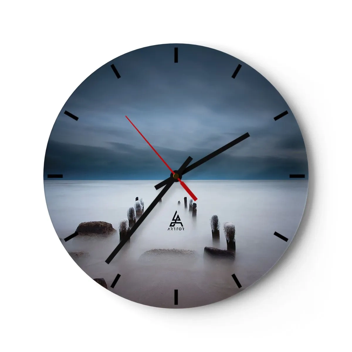 Wanduhr - Glasuhr - Schwarz-weiße Landschaft mit einem einsamen Baum - 30x30cm - Nachdenklicher See - Moderne Wanddekoration für Wohnzimmer, Küche und Schlafzimmer ARTTOR