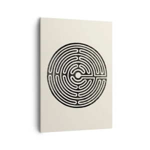 Bild auf Leinwand - Leinwandbild - Schwarz-weißes kreisförmiges Labyrinth auf hellem Hintergrund - 50x70cm - Geheimnisvolle Ordnung - Moderne Wanddekoration für Wohnzimmer und Schlafzimmer ARTTOR