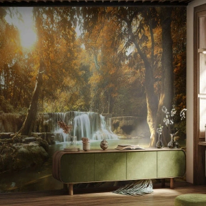 Selbstklebende Fototapete Deluxe Sticker - Parkkaskade - Landschaft, Wasserfall, Wald - 250x175 cm