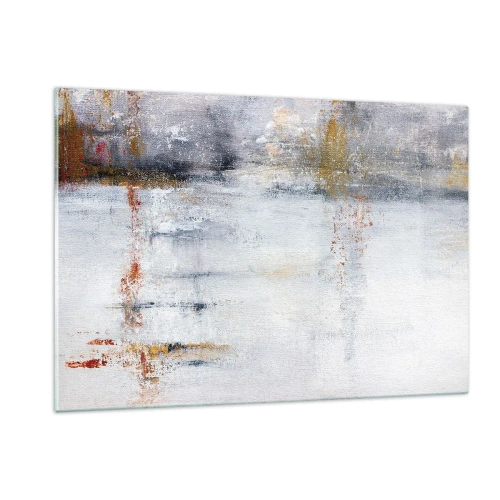 Glasbild - Bild auf glas - Ein abstraktes Gemälde mit einer subtilen Kombination aus Grau, Weiß und Gold. - 120x80cm - Hinter dem Luftvorhang - Moderne Wanddekoration für Wohnzimmer und Schlafzimmer ARTTOR