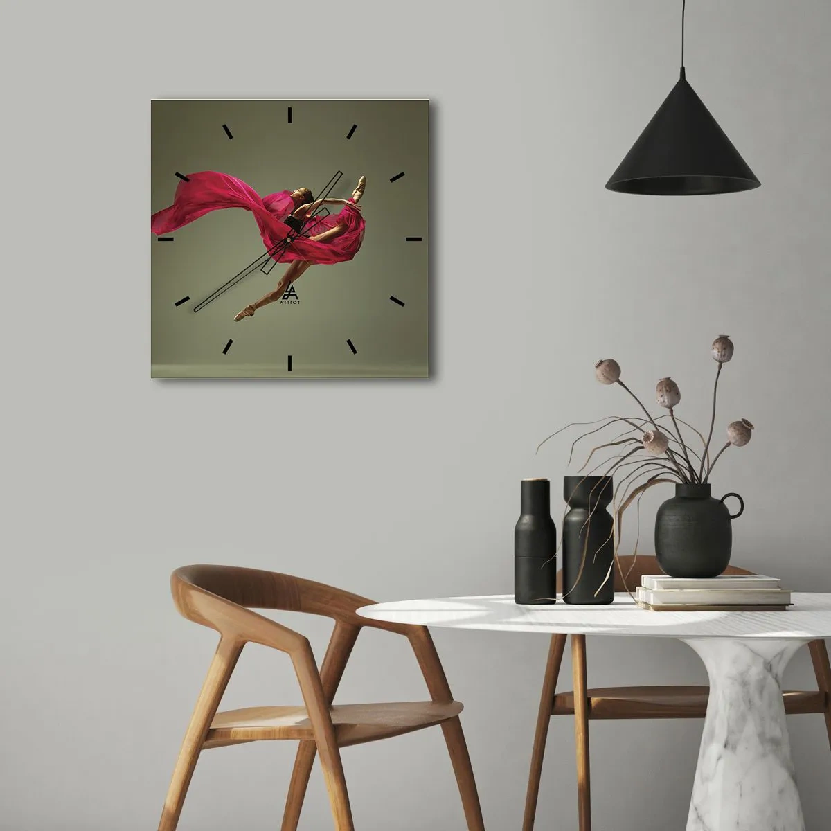 Wanduhr - Glasuhr - Tanzende Flamme - 40x40 cm