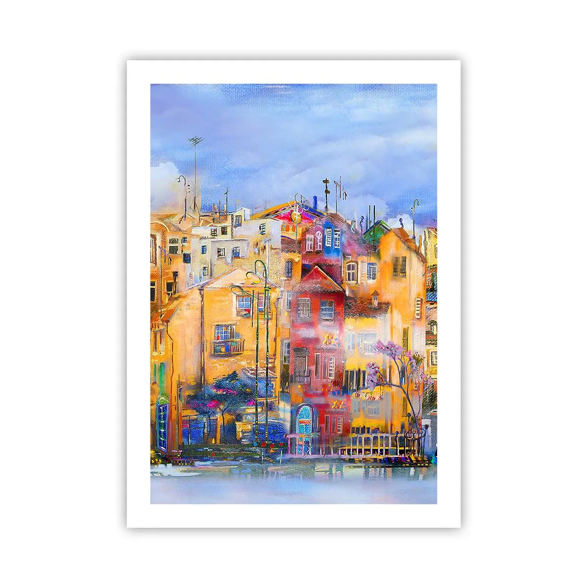 Poster - Bunte Mietshäuser im künstlerischen Stil - 50x70cm - Wir sind zusammen - Moderne Wanddekoration für Wohnzimmer und Schlafzimmer ARTTOR