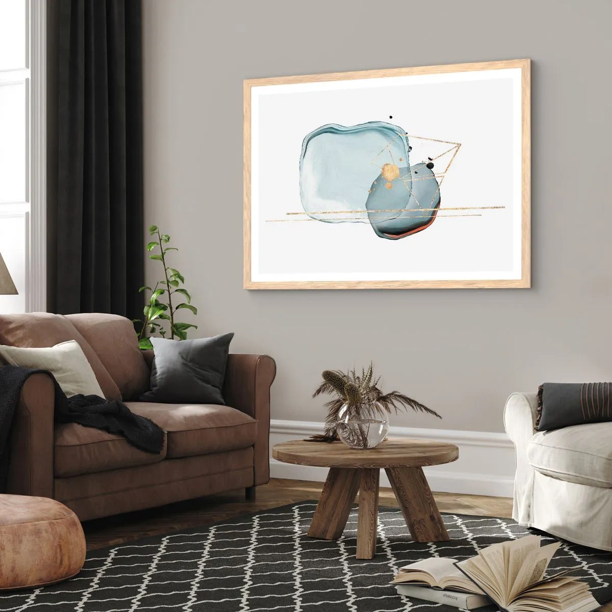 Poster in einem Rahmen aus heller Eiche - Eine Studie über Tropfen - 91x61 cm