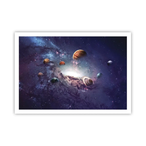 Poster - Planeten in einer Galaxie mit einem Nebel im Hintergrund - 100x70cm - Solar-Tanz-System - Moderne Wanddekoration für Wohnzimmer und Schlafzimmer ARTTOR