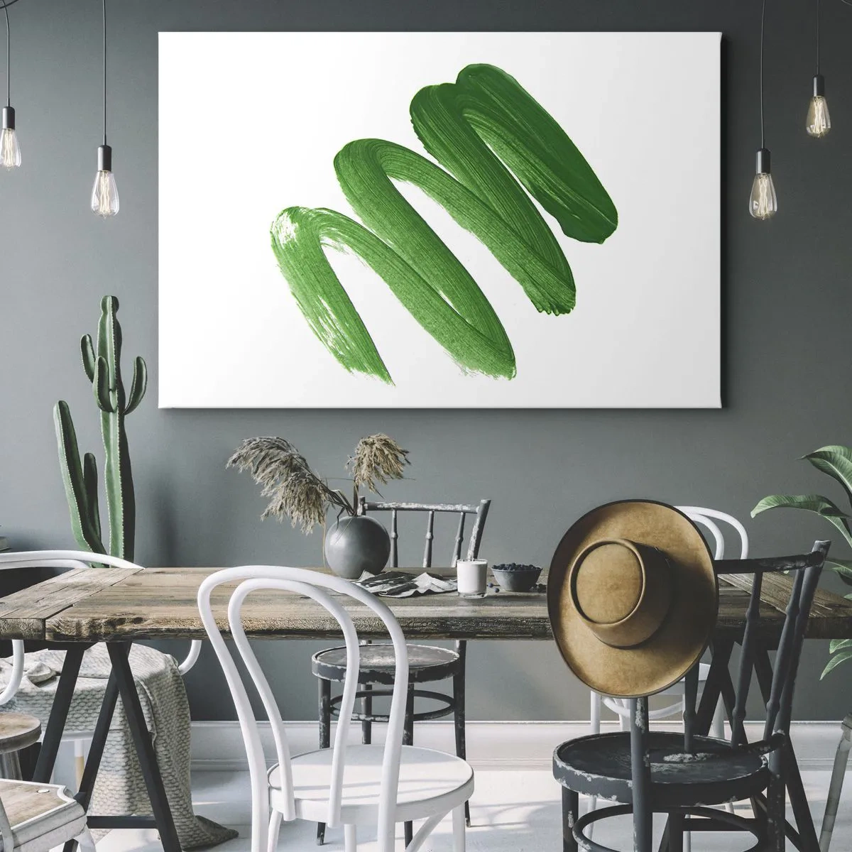 Bild auf Leinwand - Leinwandbild - Grüner abstrakter Pinselstrich auf weißem Hintergrund - 70x50cm - Grüner Witz - Moderne Wanddekoration für Wohnzimmer und Schlafzimmer ARTTOR