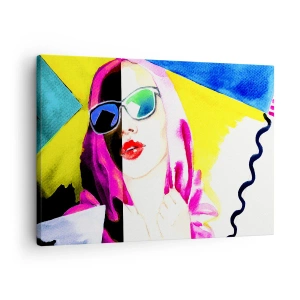 Bild auf Leinwand - Leinwandbild - Buntes Porträt einer Frau mit Sonnenbrille - 70x50cm - Ich bin nicht weiß und ich bin nicht schwarz - Moderne Wanddekoration für Wohnzimmer und Schlafzimmer ARTTOR