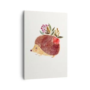 Bild auf Leinwand - Leinwandbild - Ein süßer Igel mit einem Apfel und Pflanzen im illustrativen Stil - 50x70cm - Und dann magst du mich schon - Moderne Wanddekoration für Wohnzimmer und Schlafzimmer ARTTOR