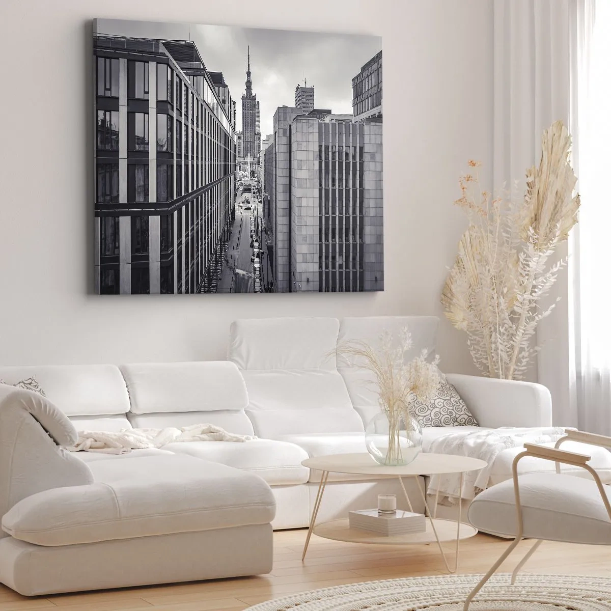 Bild auf Leinwand - Leinwandbild - Panorama von Warschau mit Blick auf den Kulturpalast und die umliegenden Gebäude - 70x50cm - Warschauer Tal - Moderne Wanddekoration für Wohnzimmer und Schlafzimmer ARTTOR