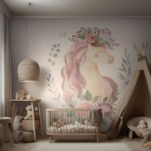 Fototapete Premium Sand - Eine Einladung in die Welt der Märchen - Einhorn, Mädchenhaft, Für Kinder - 100x70 cm