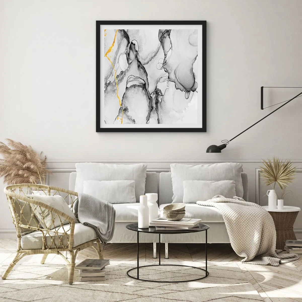 Poster in einem schwarzem Rahmen - Komposition mit Goldmotiv - 30x30 cm