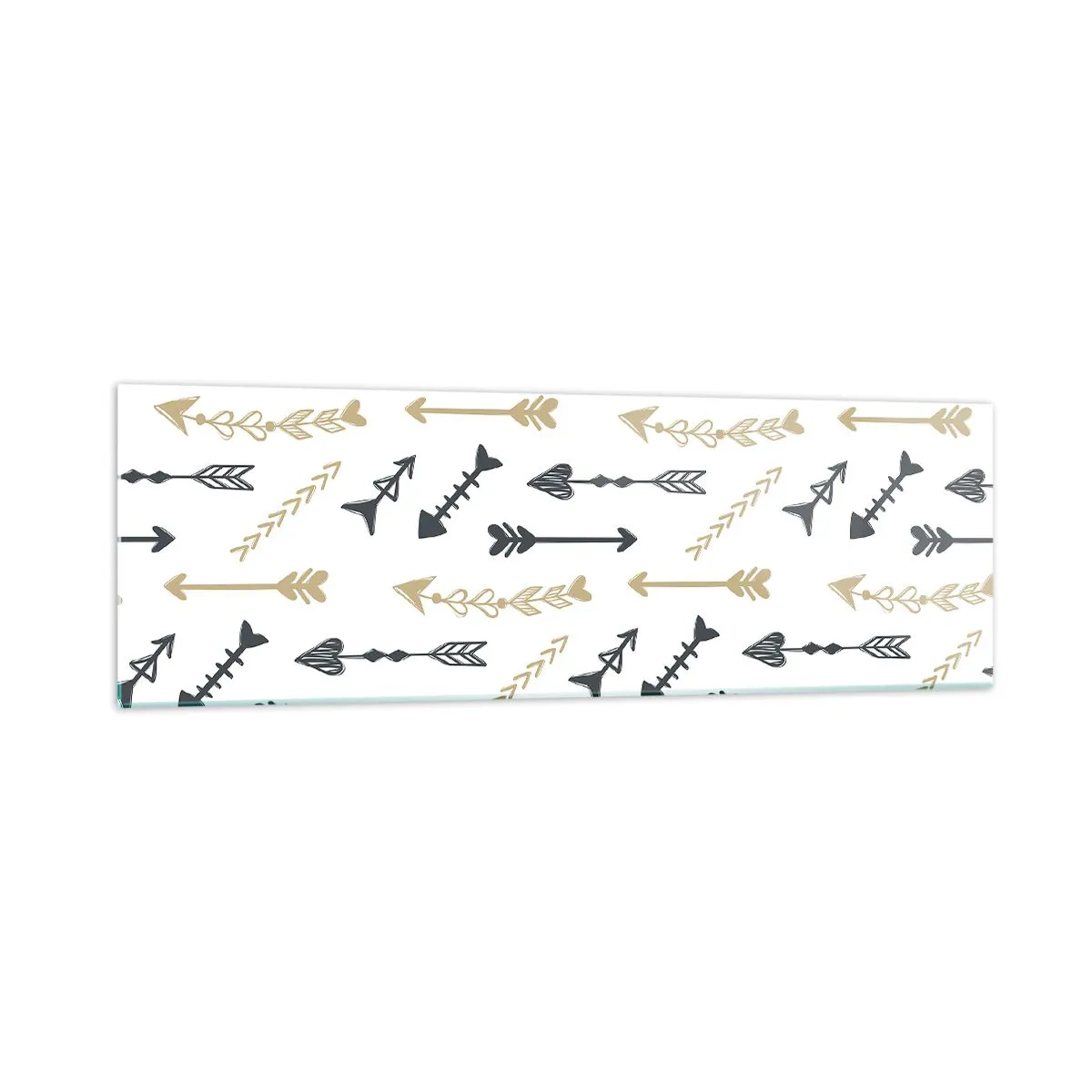 Glasbild - Bild auf glas - Ein minimalistisches Muster mit Pfeilen in Beige- und Grautönen. - 160x50cm - Der Traum des Bogenschützen - Moderne Wanddekoration für Wohnzimmer und Schlafzimmer ARTTOR