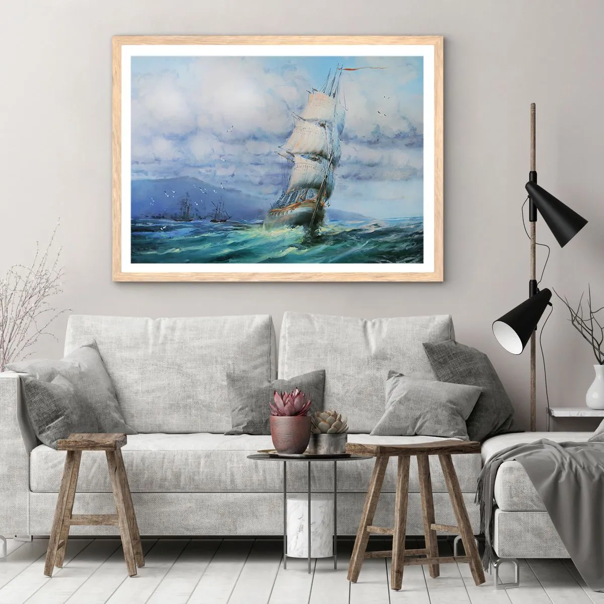 Poster in einem Rahmen aus heller Eiche - Guter Wind - 100x70 cm