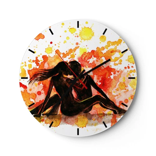 Wanduhr - Glasuhr - Eine künstlerische Liebesszene in Aquarellfarben - 30x30cm - Und es war Licht - Moderne Wanddekoration für Wohnzimmer, Küche und Schlafzimmer ARTTOR