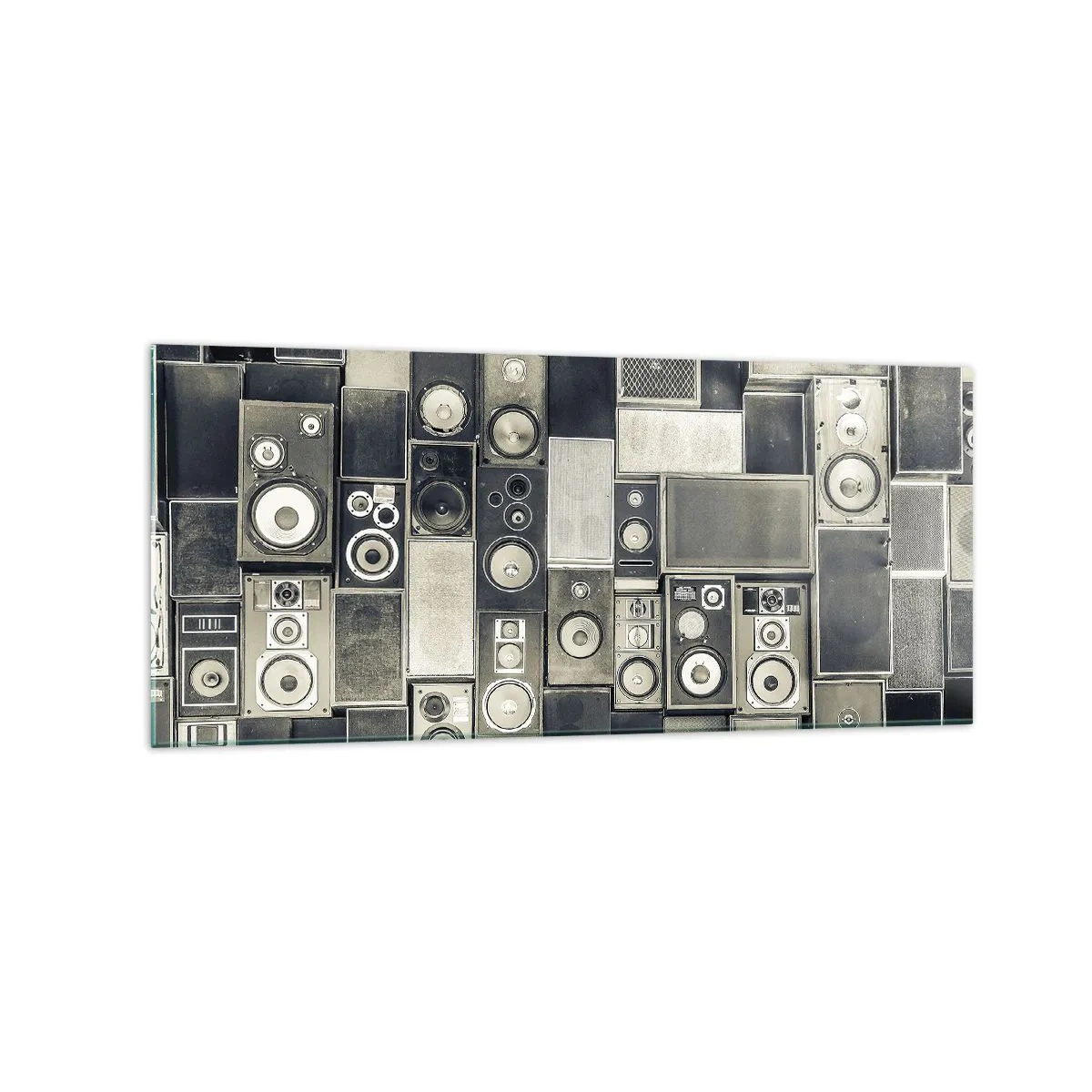 Glasbild - Bild auf glas - Lautsprecherkollektion im Retro-Stil - 120x50cm - Und es ist alles in Ordnung - Moderne Wanddekoration für Wohnzimmer und Schlafzimmer ARTTOR