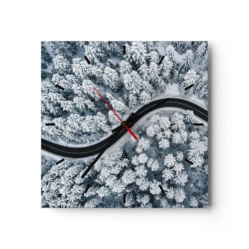 Wanduhr - Glasuhr - Durch den Winterwald - 40x40 cm