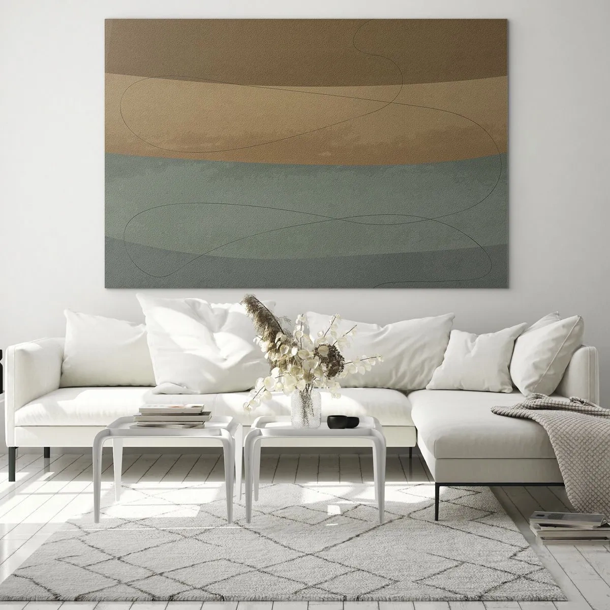 Glasbild - Bild auf glas - Abstrakte Streifen in Erdtönen - 70x50cm - Horizontale Komposition - Moderne Wanddekoration für Wohnzimmer und Schlafzimmer ARTTOR