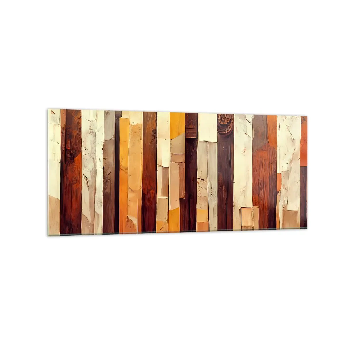 Glasbild - Bild auf glas - Geometrische Komposition in Holz- und Goldtönen - 120x50cm - Hymne der Waldbäume - Moderne Wanddekoration für Wohnzimmer und Schlafzimmer ARTTOR