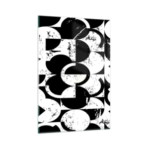 Glasbild - Bild auf glas - Abstraktes schwarz-weißes geometrisches Muster mit Vintage-Effekt - 80x120cm - Weiß ist weiß und schwarz ist schwarz - Moderne Wanddekoration für Wohnzimmer und Schlafzimmer ARTTOR