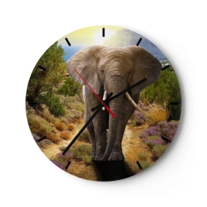 Wanduhr - Glasuhr - Ein Elefant im Hintergrund der Natur an einem sonnigen Tag - 30x30cm - So sah Eden aus - Moderne Wanddekoration für Wohnzimmer, Küche und Schlafzimmer ARTTOR