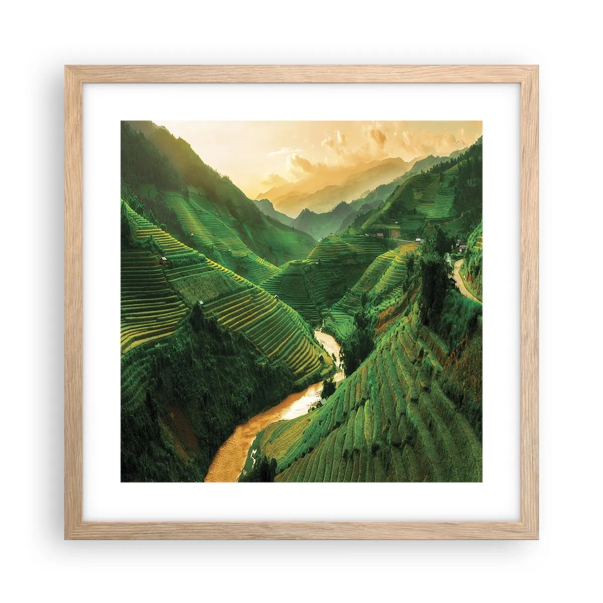 Poster in einem Rahmen aus heller Eiche - Vietnamesisches Tal - 40x40 cm