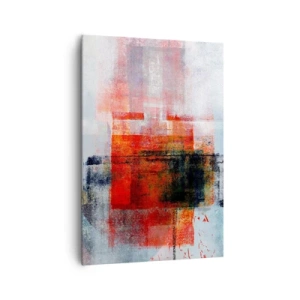 Bild auf Leinwand - Leinwandbild - Abstrakte geometrische Komposition mit roten und orangefarbenen Akzenten - 70x100cm - Komposition leuchtet - Moderne Wanddekoration für Wohnzimmer und Schlafzimmer ARTTOR