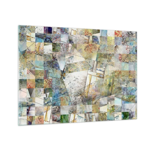 Glasbild - Bild auf glas - Eine farbenfrohe Komposition aus fragmentierten geometrischen Formen - 70x50cm - Geometrische Mischung - Moderne Wanddekoration für Wohnzimmer und Schlafzimmer ARTTOR